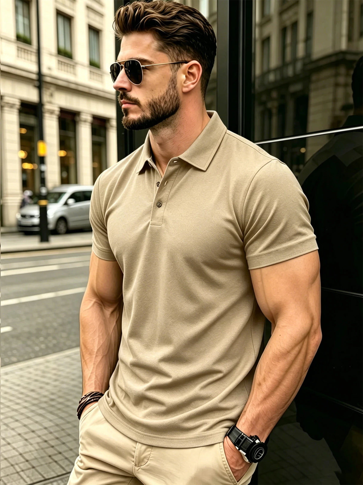 Men Classic Solid Polo Shirt Lapel Neck Short Sleeve Slim Fit Breathable Tee Smart Casual Office Daily Male Shirts