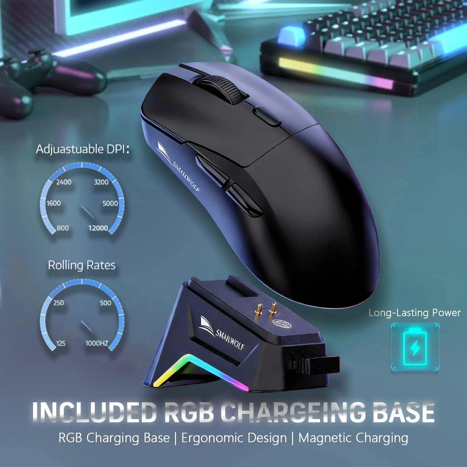 2026 New Wireless Gaming Mouse 500mAh, TYPEC Rechargeable  Mouse with 1000Hz Polling Rate, Compatible with Laptops and Desktops
