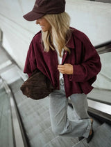 YENKYE New 2025 Women Suede Textured Bomber Jacket Long Sleeve Lapel Collar Loose Coats Casual Female Outerwear Chic Tops