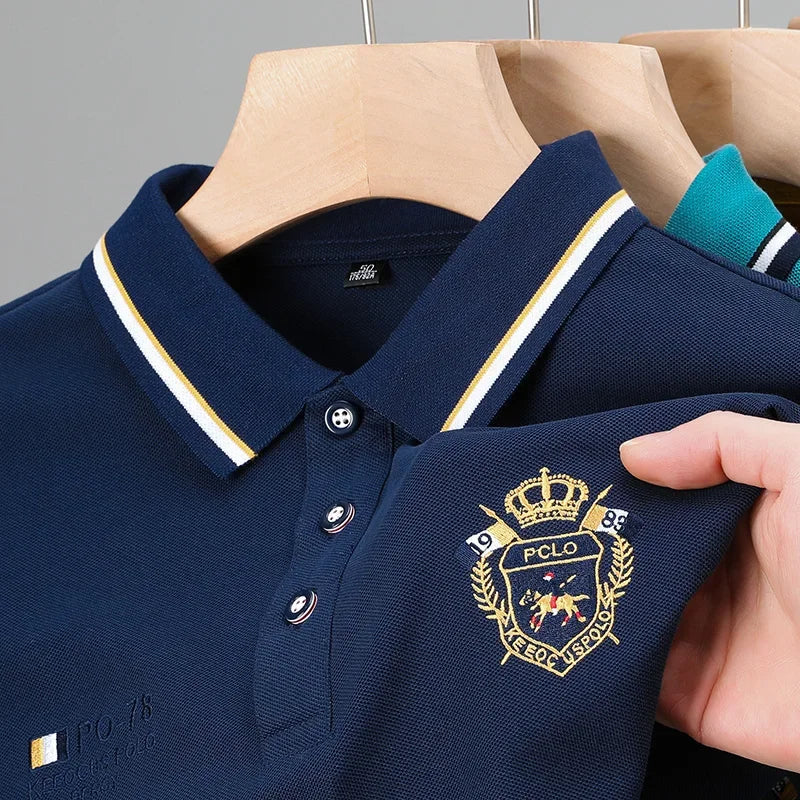 Men's Embroidered Cotton Polo – Casual Solid Colors