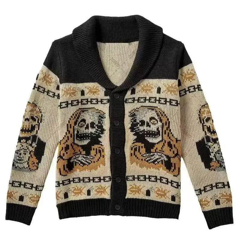 Y2K Gothic Ghost Portrait Knit Sweater – Oversized Harajuku Fall/Winter Cardigan