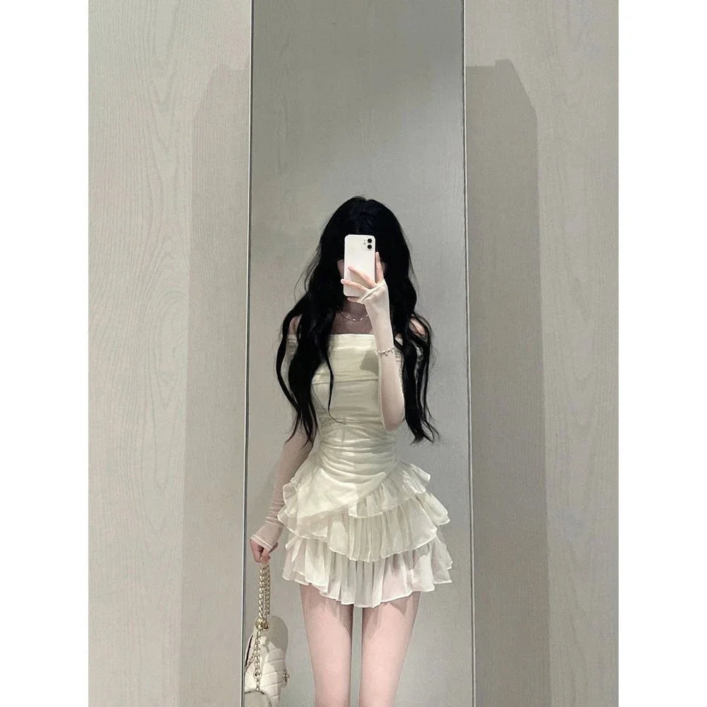 2025 Autumn Two Pieces Skirt Set Women Y2k Crop Tops T-shirt + Cake Skirts Japanese Kawaii Fashion Suits Chic Outfits Korean