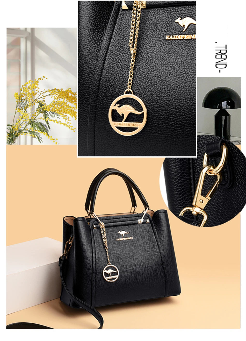 Luxury Triple-Layer Leather Tote & Crossbody