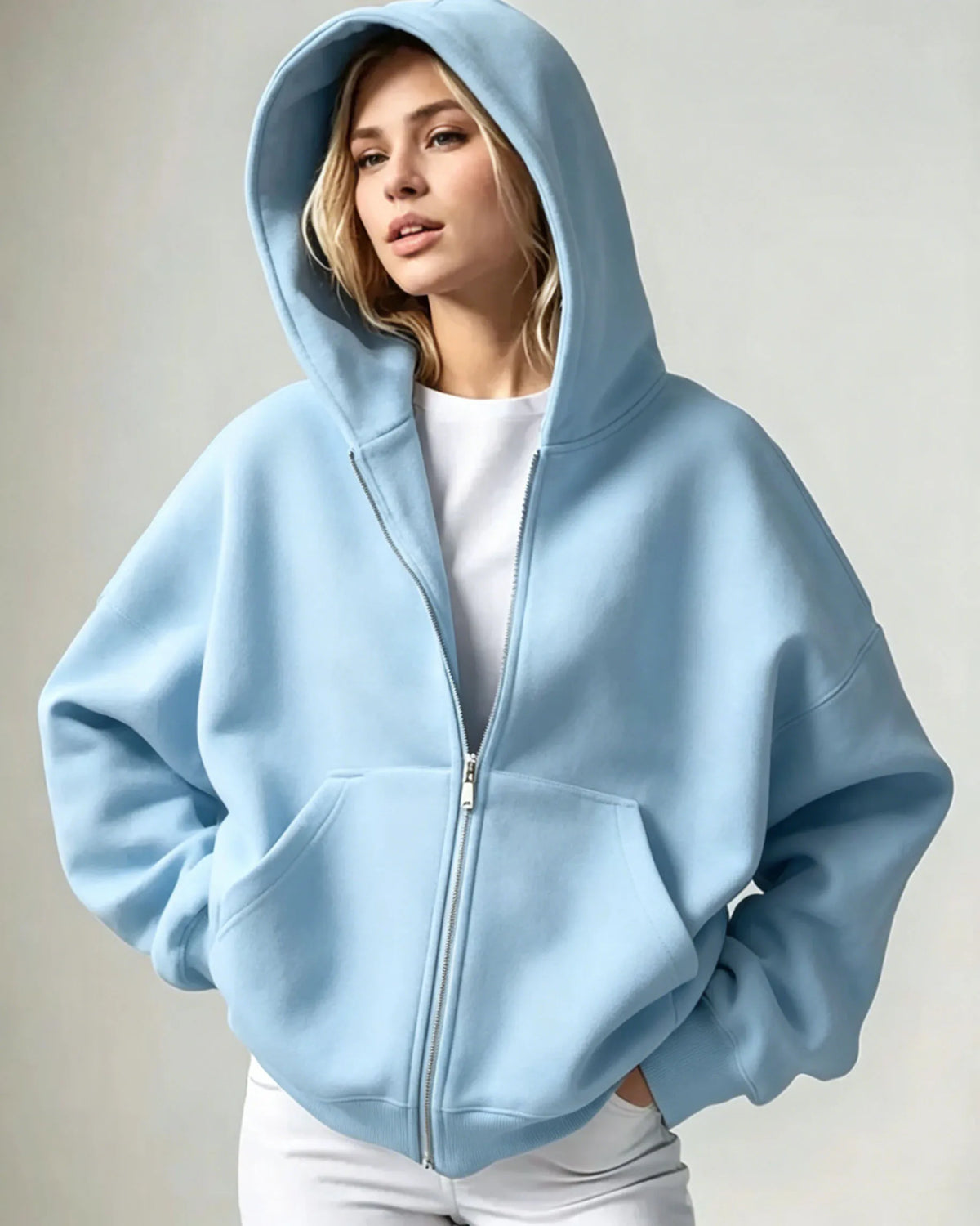 Women’s Relaxed Fleece Zip-Up Hoodie with Pockets