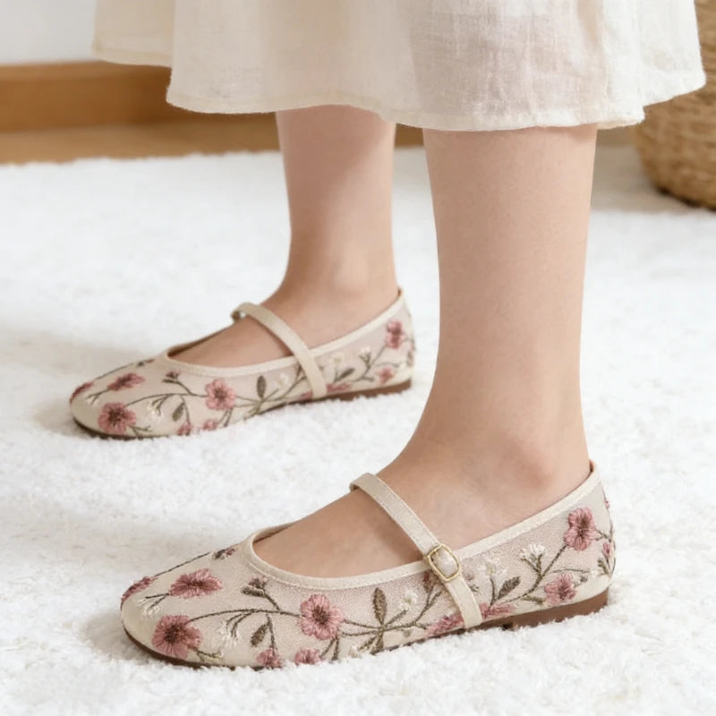 Women's Floral Mesh Mary Jane Flats