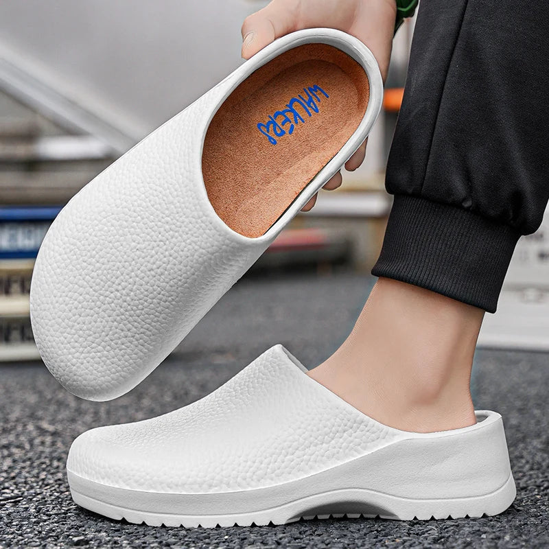 Men's and Women's Summer Breathable, Waterproof, Non-Slip Kitchen Shoes, Slip-On Beach Shoes, Toe-Toe Sandals and Slippers