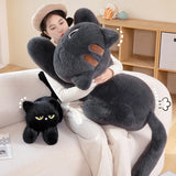 Black Cat Plush Pillow Soft Stuffed Lying Cat Cushion Cute Sleeping Cat Design Lovely Birthday Gift Idea for Cat Lovers
