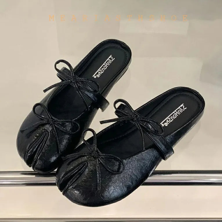 Women's Split-Toe Bow Loafers | Elegant Flat Pumps