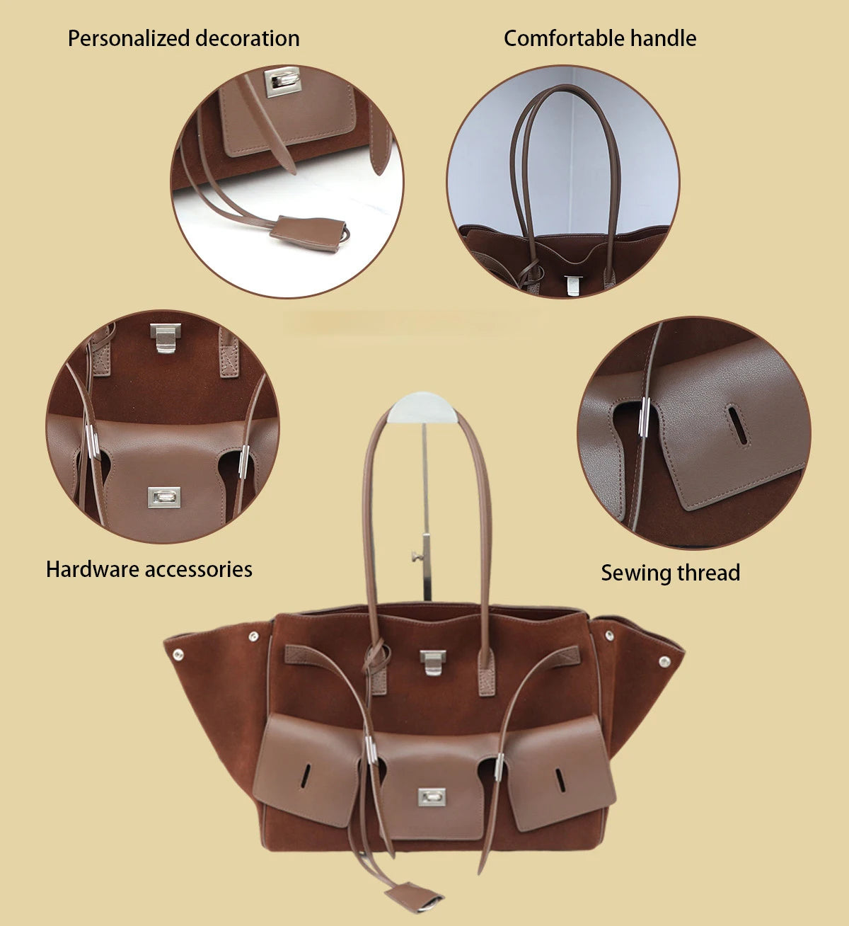 Genuine Cowhide Leather Tote Top Women's Bag Large-Capacity Neutral Motorcycle Wing Underarm Messenger Bag for Ladies 2025