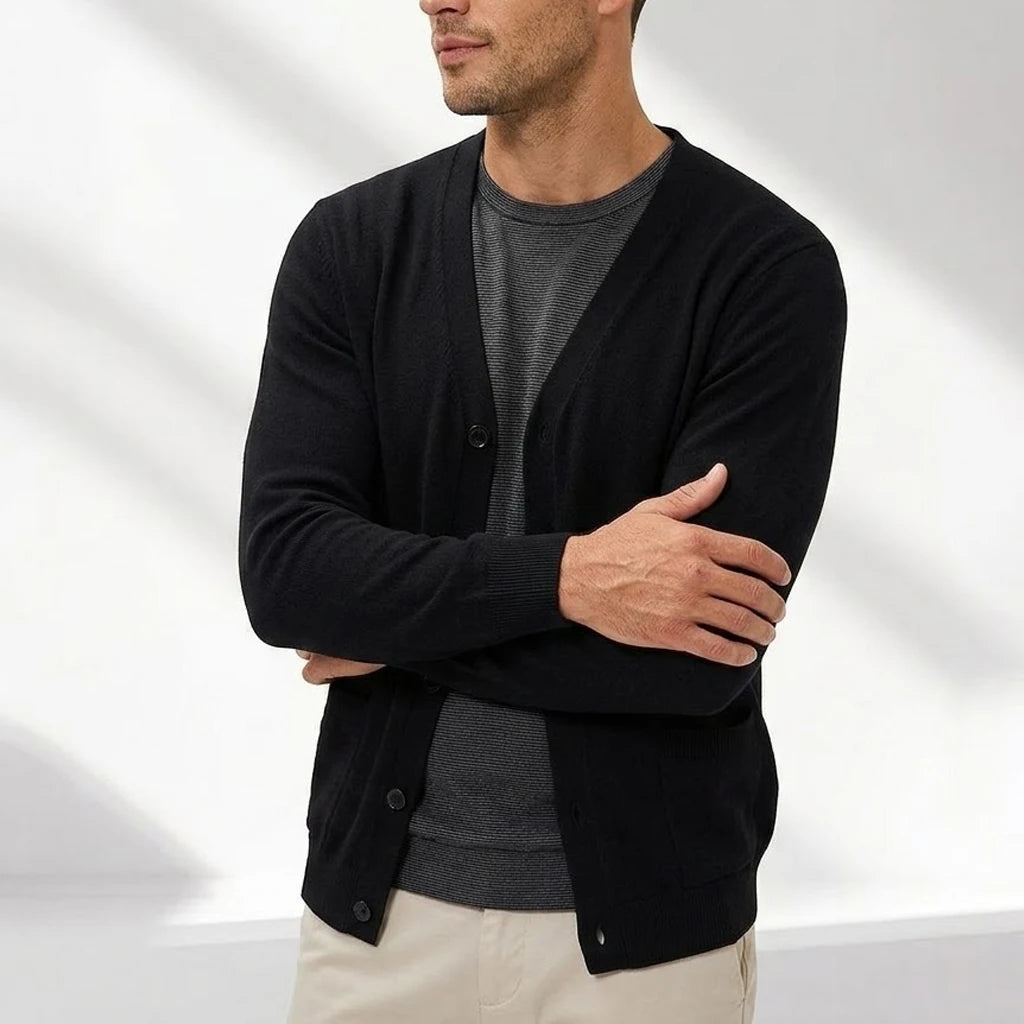 Men’s V-Neck Button Cardigan with Pockets