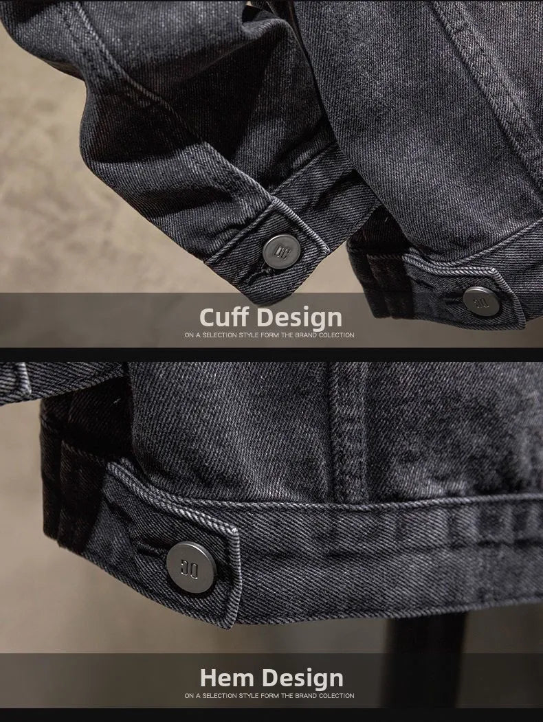Trendy Workwear Casual Denim Jacket Thickened Fleece Lined Men's Clothing Versatile Jeans Outerwear for Youth
