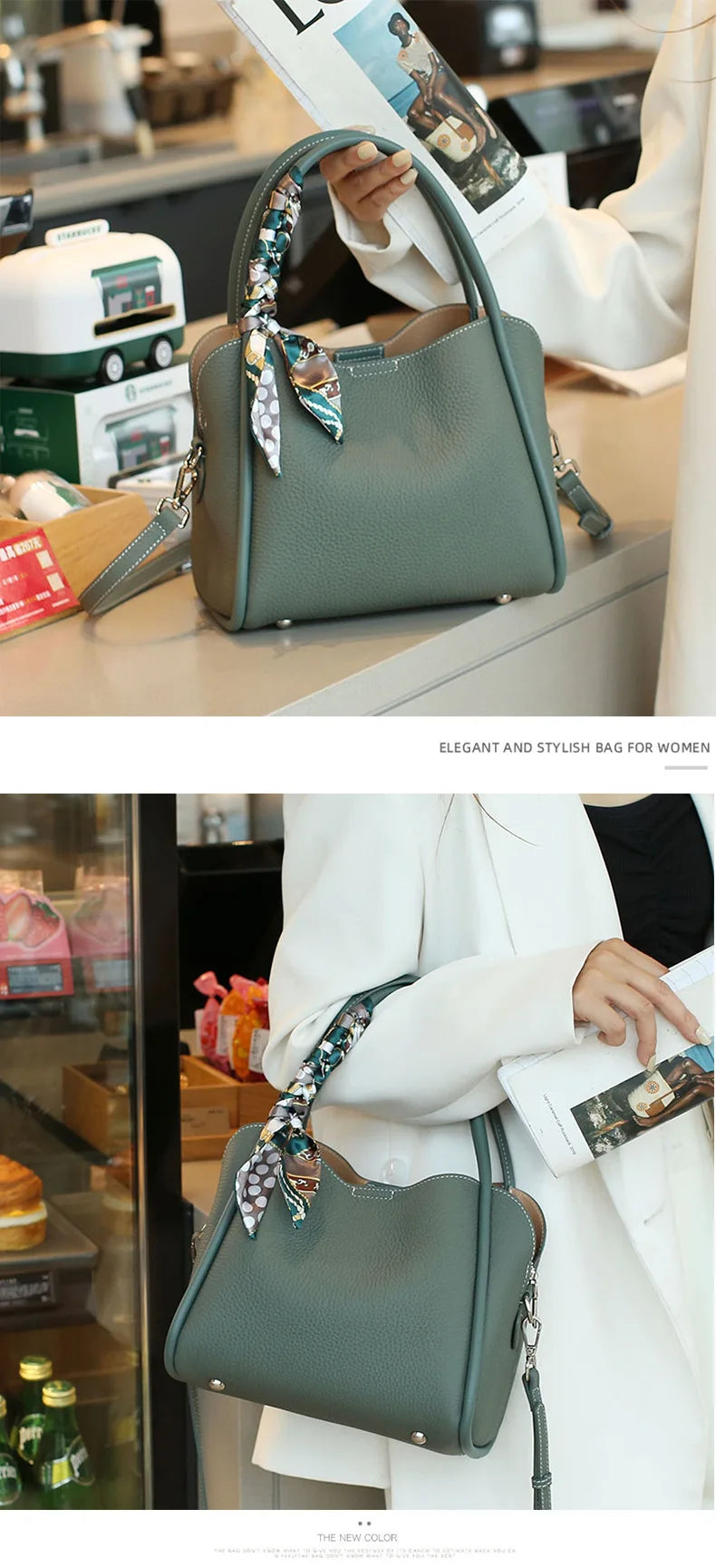 YANATARI Female Genuine Cow Leather Bag for Women Bag Blue Handbag New Crossbody Bucket Bag Luxury Shoulder Bag Tote Bag Medium
