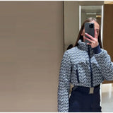 Elegant Geometric Print Ski Jumpsuit - High-Waist Winter Romper