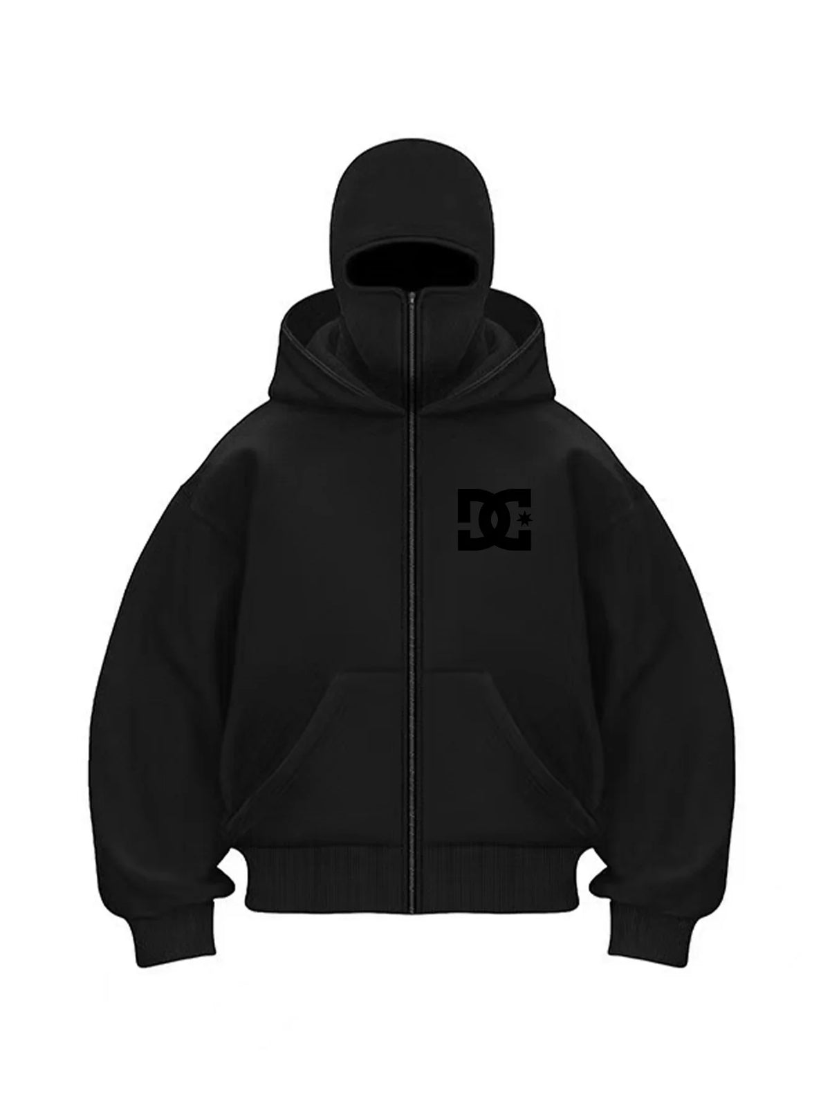 Double-Hood Balaclava Half-Zip Fleece Hoodie