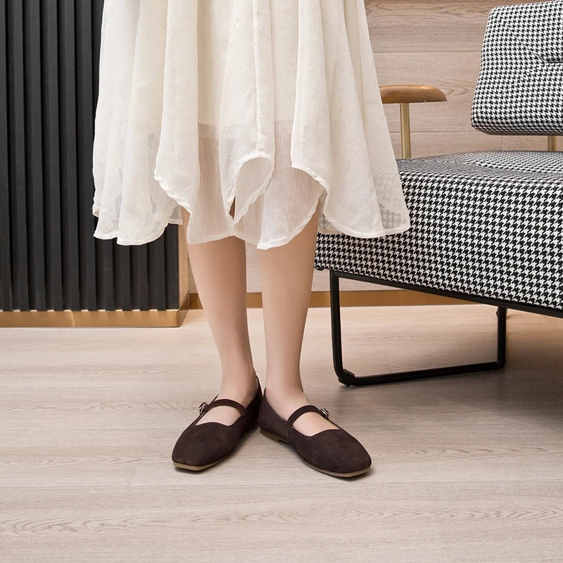 AIYUQI Women's Genuine Leather Square-Toe Ballet Flats