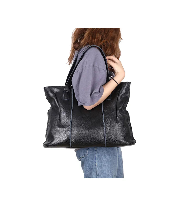 Women's Large Capacity Cowhide Handbag Female Retro Fashion Luxury Bags Ladies Real Natural Cow Leather Shoulder Bag for Lady