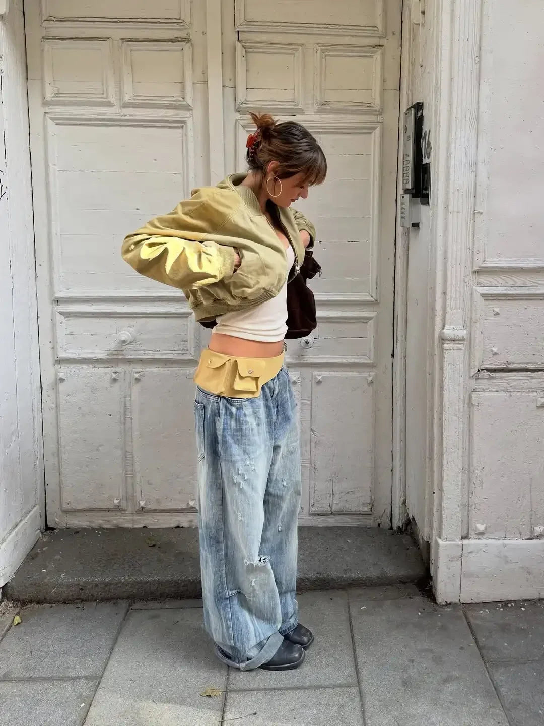 Cropped Bomber Short Jackets Women Solid Folded Hem Zipper Pockets Full Sleeves Coats Women Lady Casual Daily Street Outwear New