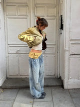 Cropped Bomber Short Jackets Women Solid Folded Hem Zipper Pockets Full Sleeves Coats Women Lady Casual Daily Street Outwear New