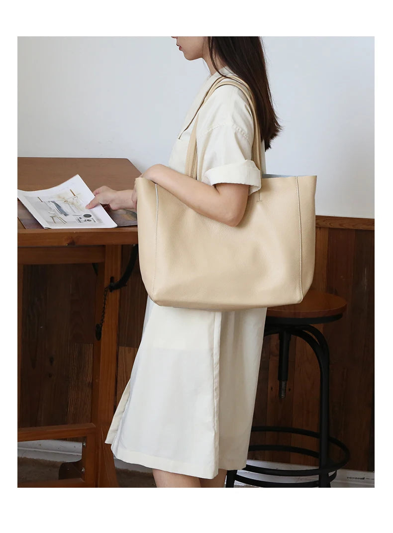 Bag Women 2022 New Summer Genuine Leather Tote Female Casual Fashion Simple Underarm Shoulder Bag Large Capacity Shopper Handbag