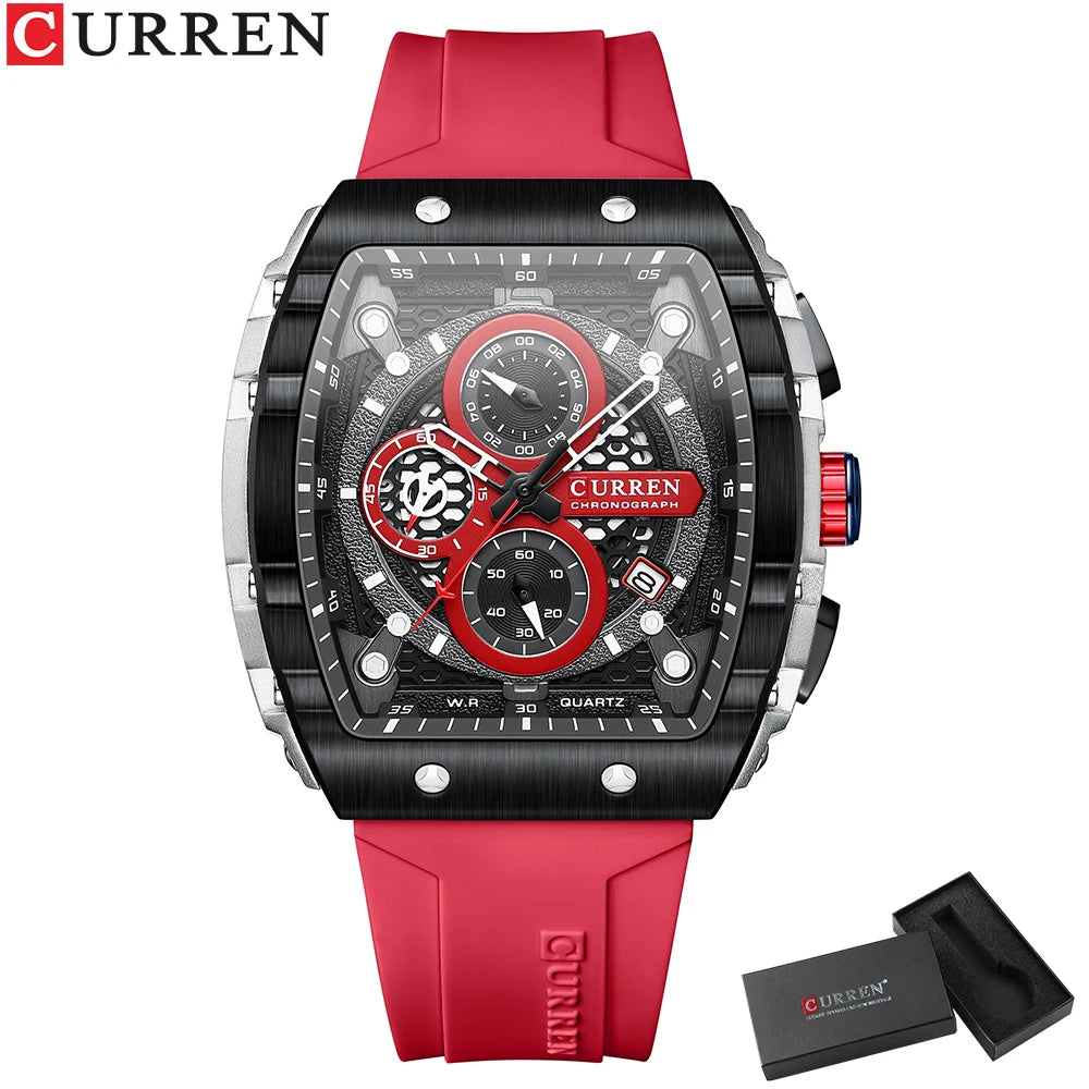Men’s Sport Quartz Watch – Yellow Silicone Strap, Luminous Auto Date Square Dial