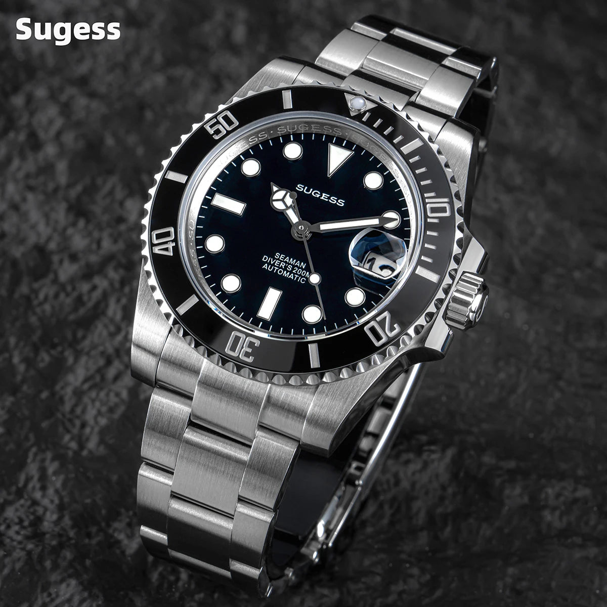 Sugess Watch of Men Diver 2130 Automatic Mechanical Wristwatch Date Sapphire Crystal Luminous Ceramic Bezel Waterproof 200M S421