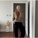 Brown Retro Suede Lapel Zippered Short Jackets Women's Casual Full Sleeves Pocket Loose Coats 2026 Spring Daily Commute Outwear