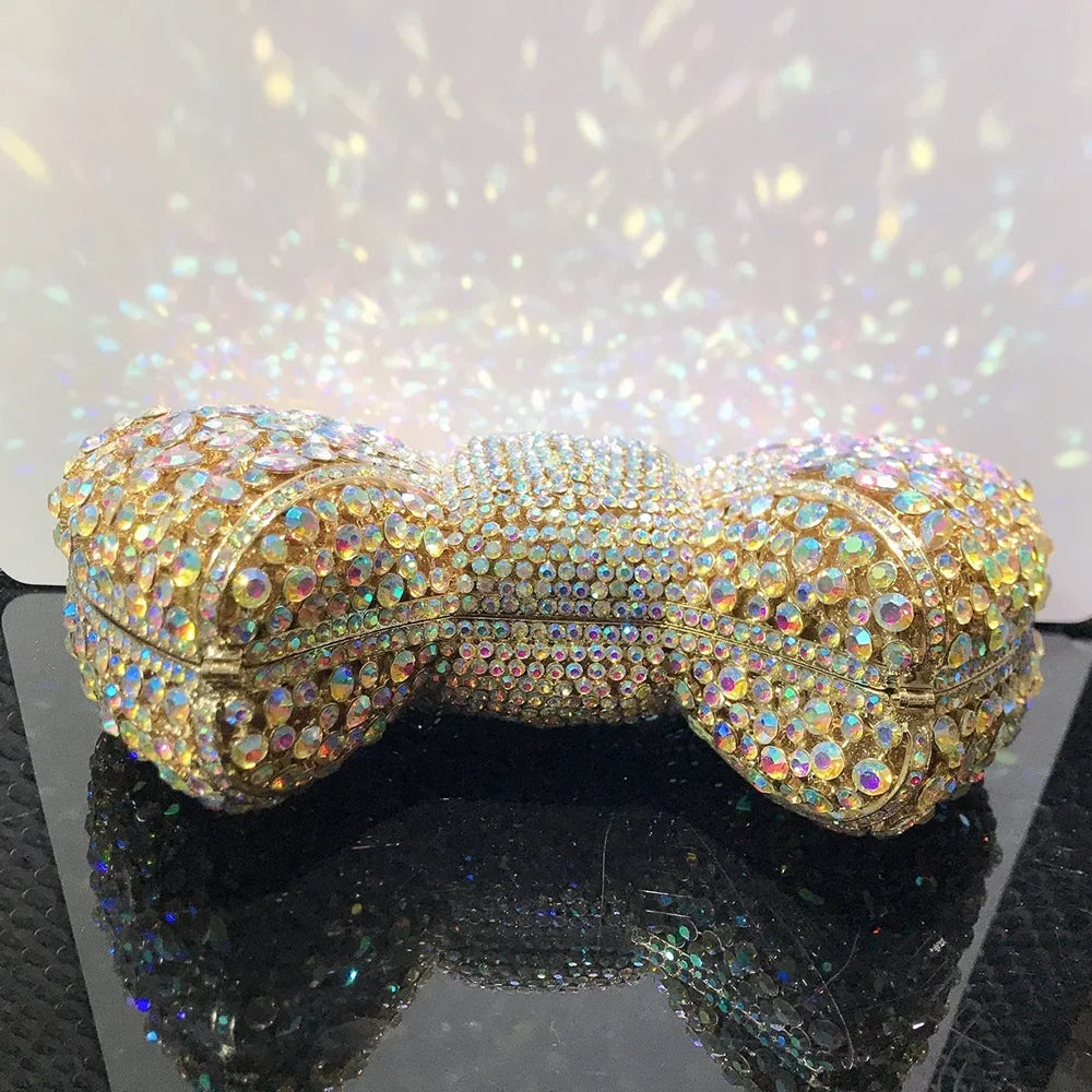 Elegant Rhinestone Bowtie Evening Bag Fashionable Luxurious Banquet Crystal Clutch Personalized Handbag Unique Diamond Party Bag