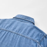 Heavy duty washed denim jacket for men vintage blue lapel long sleeved shirt style jacket casual and loose outer wear