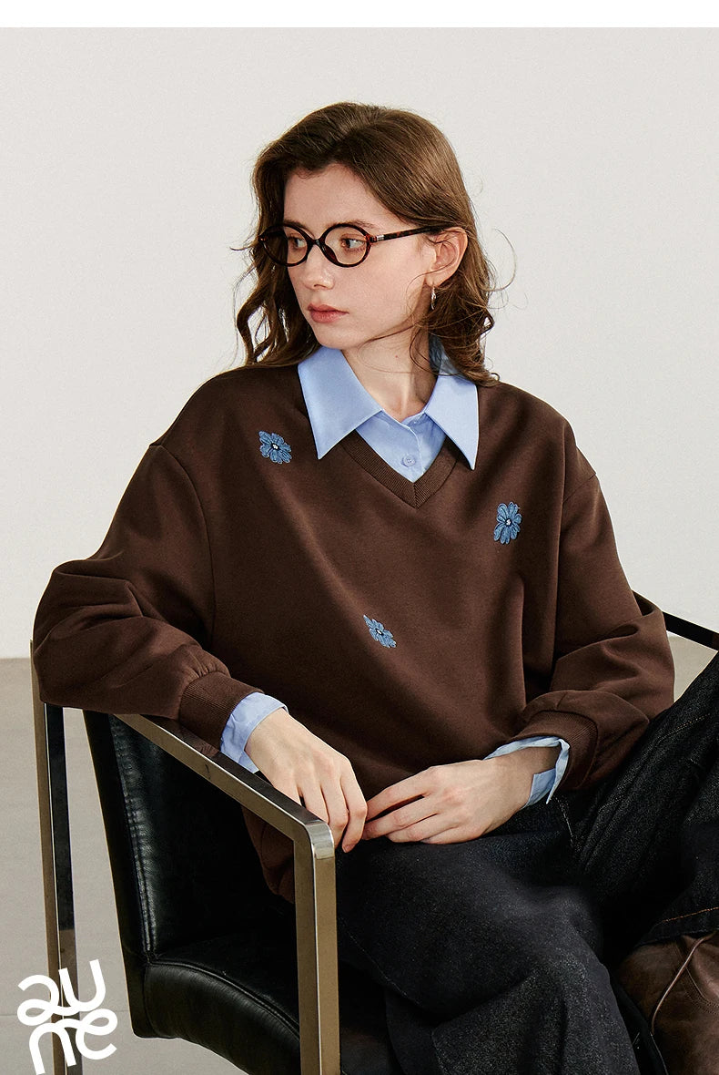 Women's Floral Embroidered Layered-Look Sweatshirt