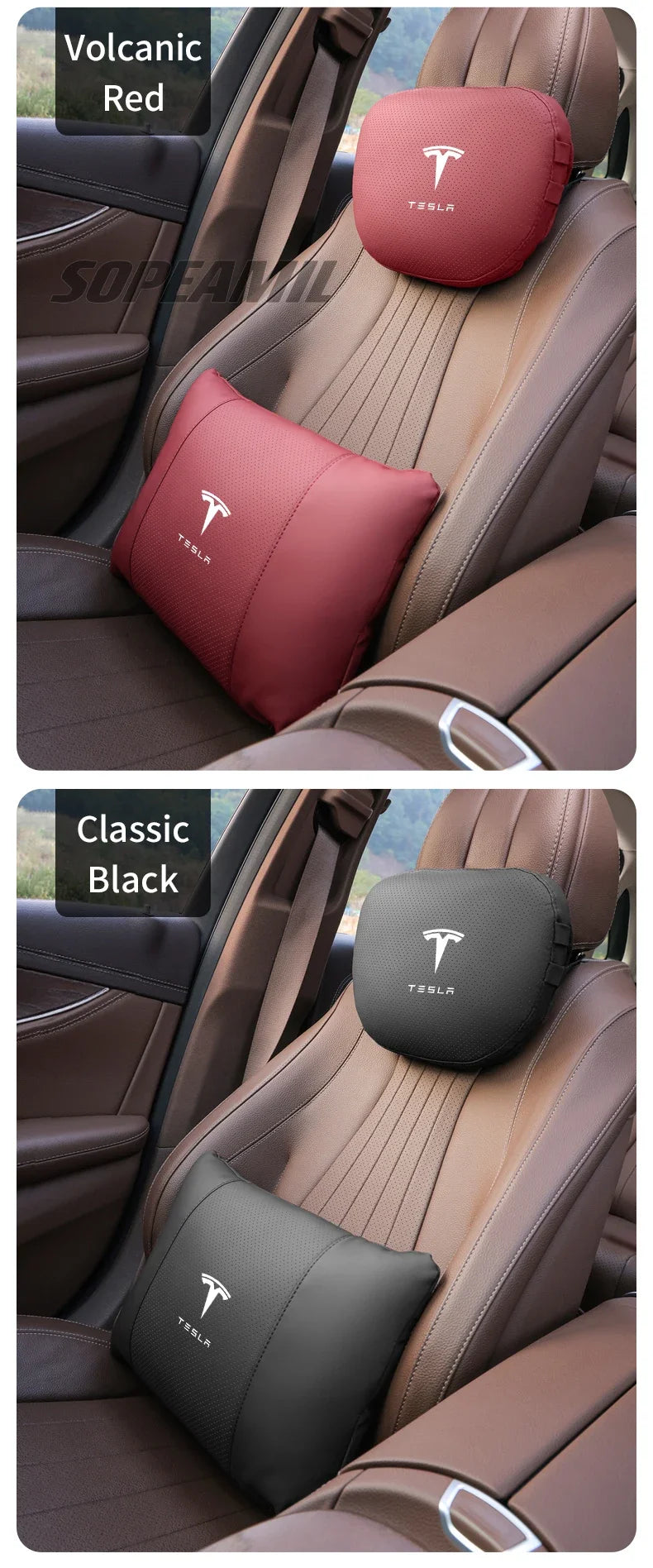 Car Double-Sided Suede Leather Headrest Neck Support Pillow Seat Waist Cushion Tesla Cybertruck Model 3 Model Y Model S Model X