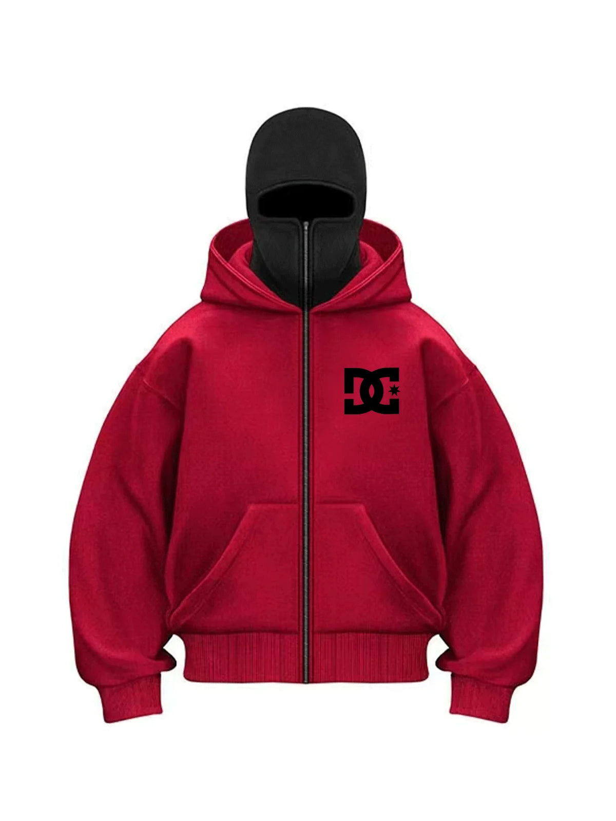 Double-Hood Balaclava Half-Zip Fleece Hoodie