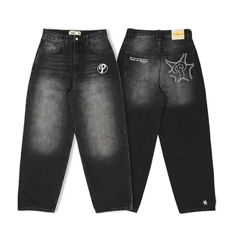 Y2K Retro Centipede Embroidered Oversized Wide-Leg Gothic Jeans