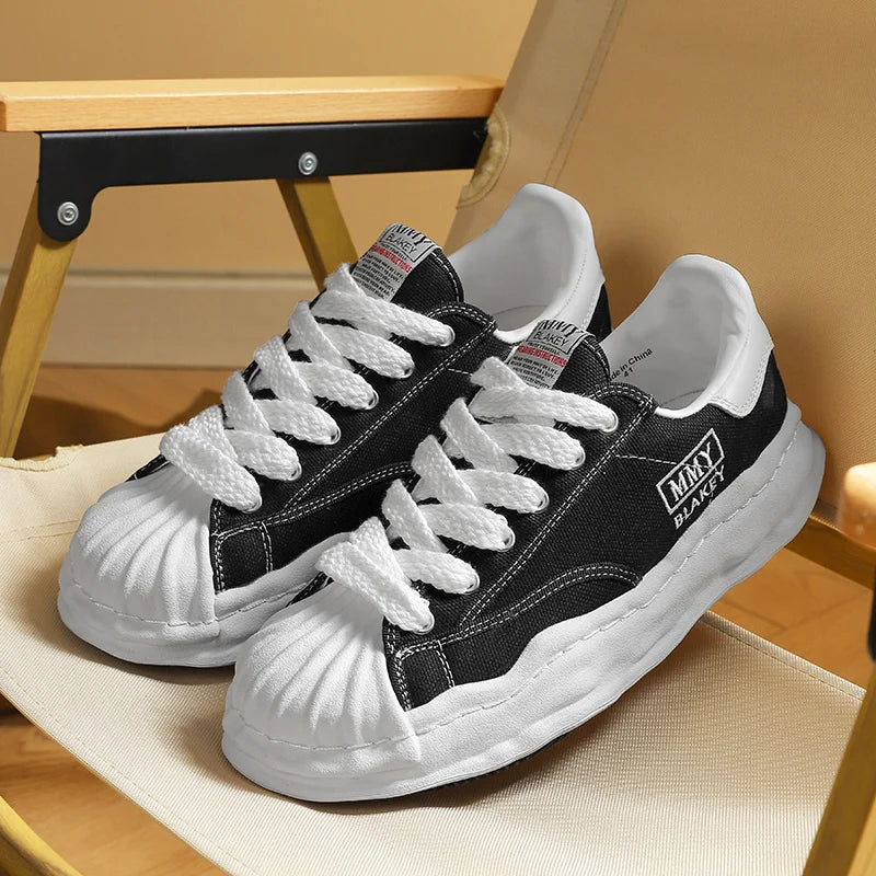 Unisex Thick Sole Board Sneakers — Breathable Lace-Up Casual Walking Shoes
