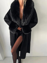 Faux Fur Patchwork Woolen Overcoat