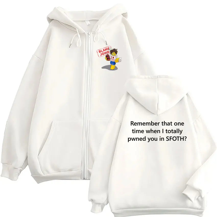 Blame John Meme Oversized Zip-Up Hoodie
