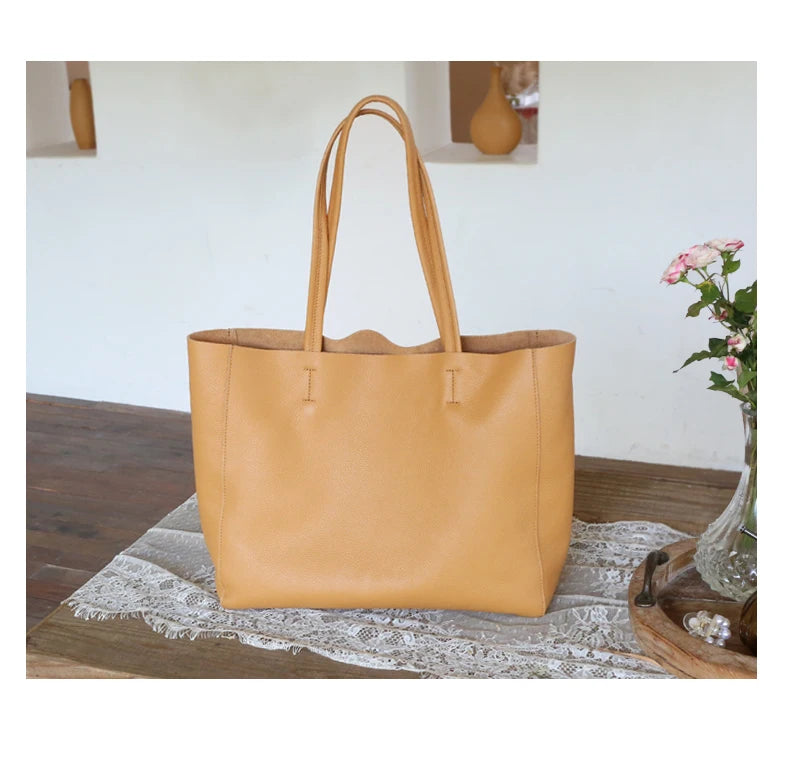 Bag Women 2022 New Summer Genuine Leather Tote Female Casual Fashion Simple Underarm Shoulder Bag Large Capacity Shopper Handbag