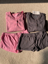 Pink Striped Long Sleeve T-shirt Shorts Set Woman Buttons Slim Tees+Elastic Straight Short Pant Cotton Home Pajama 2 Piece Sets