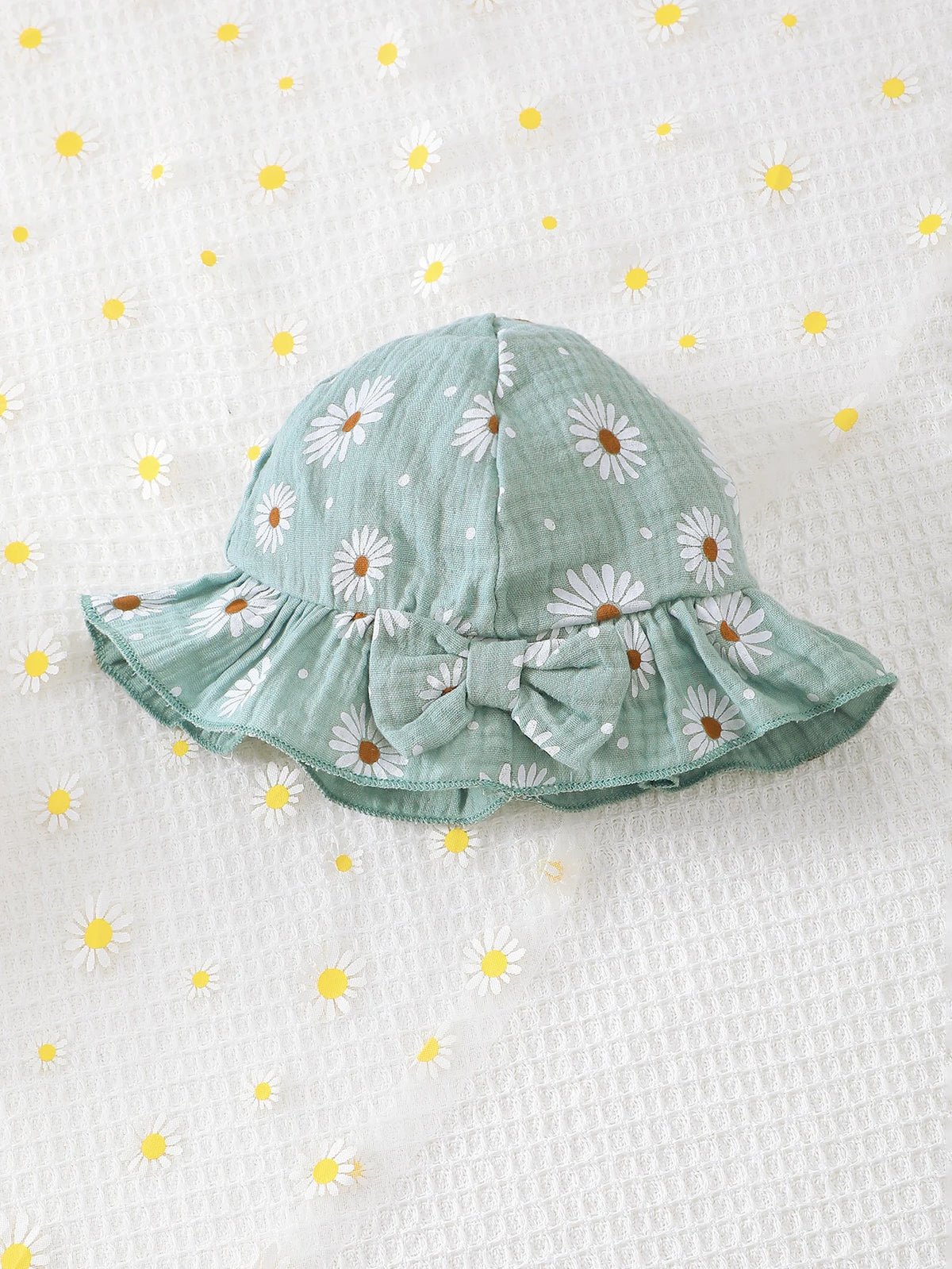 0-18 Months Baby Girl Clothes Set 2Pcs Daisy Print Romper Ruffle Bow Jumpsuit + Hat Summer Infant Newborn Casual Clothing Outfit