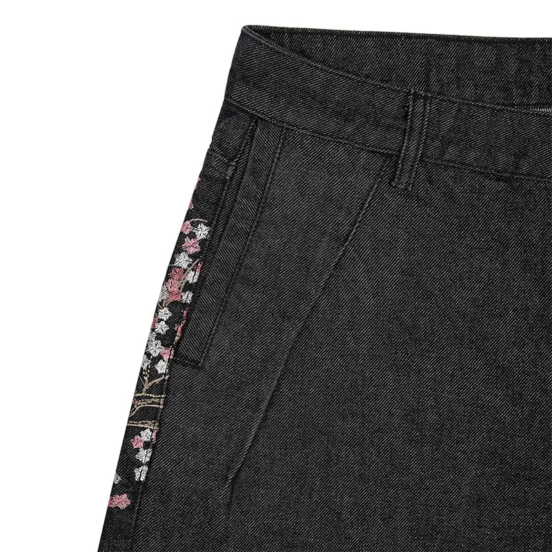 Retro Cherry Blossom Gothic Denim Shorts