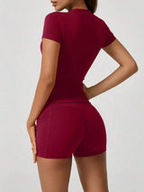 Women's Sculpting Sports Short Sleeve & High-Waist Shorts Set