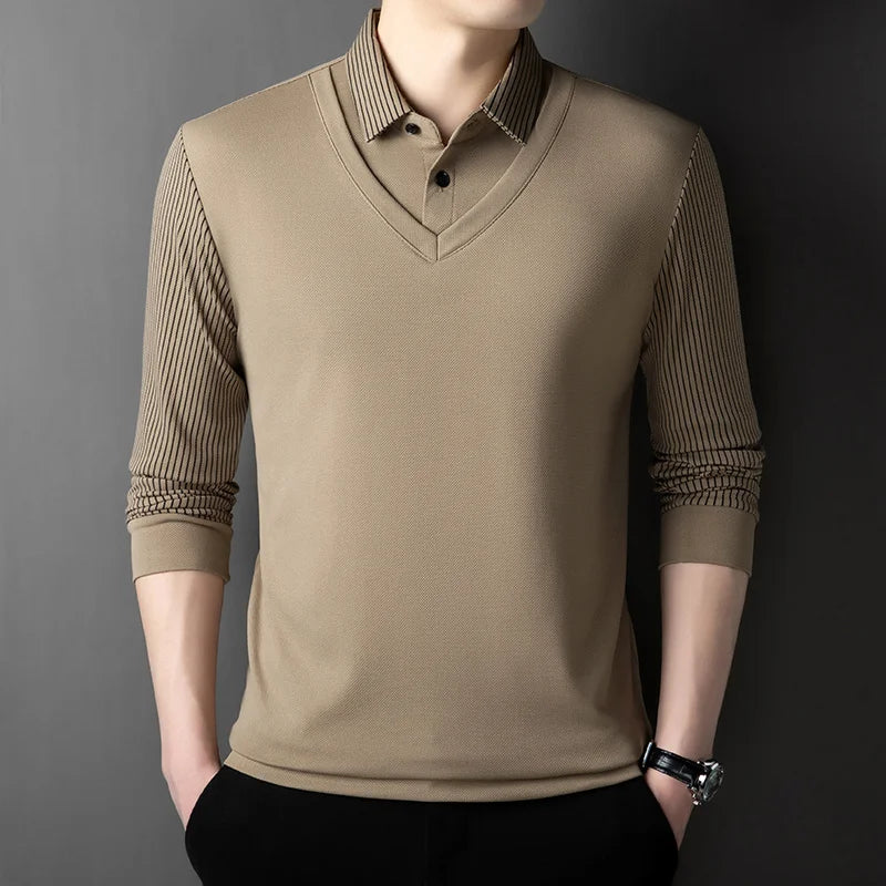 Men's Contrast Polo Shirt – Relaxed Long Sleeve Layered Look