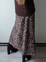 Leopard Print Suede Maxi Skirt – Women's Autumn Winter
