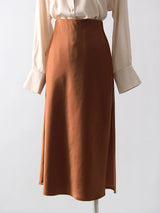 Women's Satin Midi Skirt – Elegant A-Line with Slit