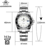 ADDIESDIVE Watch for Men Quartz Wristwatch 200m Waterproof Dive Ceramic Bezel Luminous 316L Stainless Steel 41mm Men's Watch
