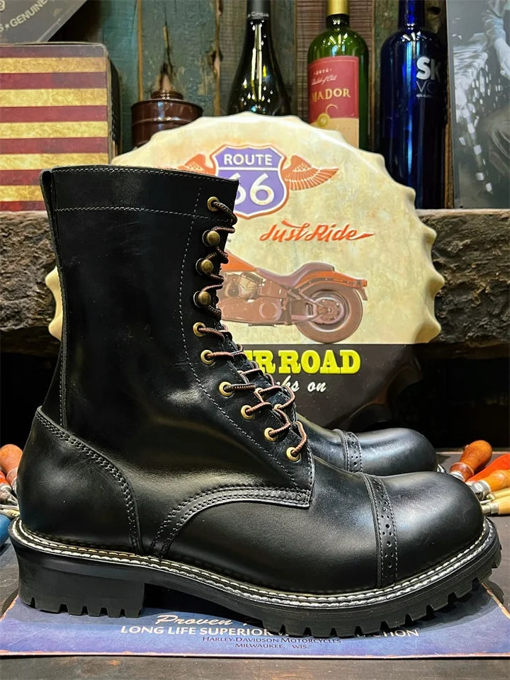 KOWM cow leather Hiking shoes Brown trekkin boots men  low cut workwear big toe shoes trendy casual ankle shoes walking sneakers