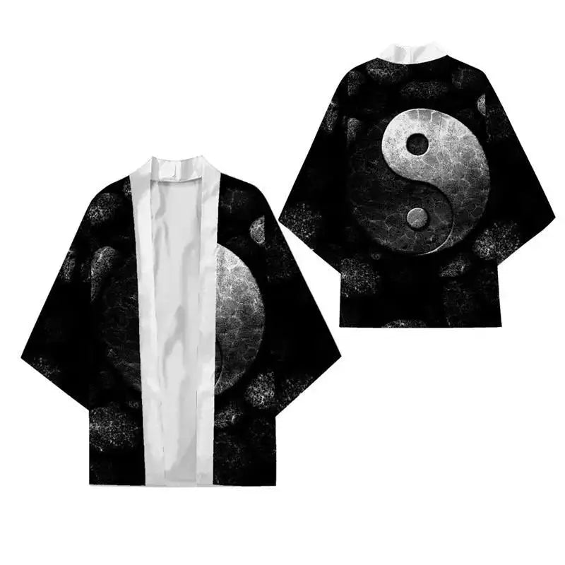 Men's Dragon Print Kimono Cardigan — Oversized Haori Yukata Shirt