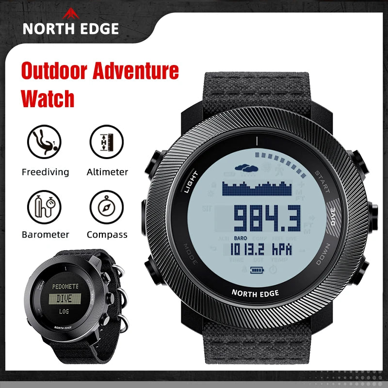 NORTH EDGE APACHE-D Men Free Dive Digital Watch Outdoor Sports Swimming Waterproof 100M Altitude Barometer Compass Wristwatches