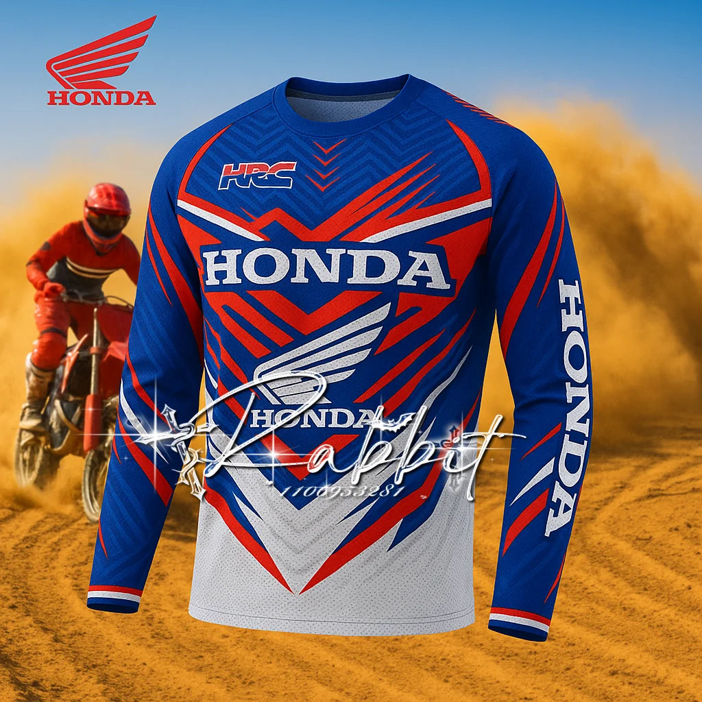 Men’s Honda Track Rider Long Sleeve Racing Jersey - Quick Dry Moto T-Shirt