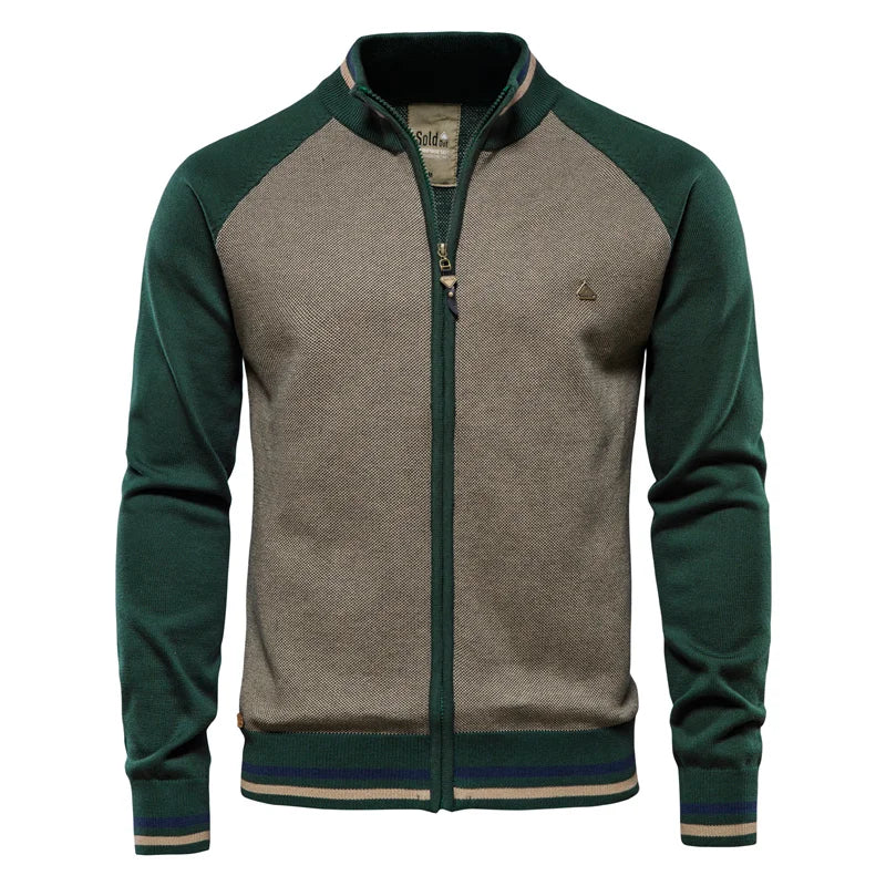 Spliced Streetwear Cardigan – High-Quality USA-Made Cotton Zip Sweater
