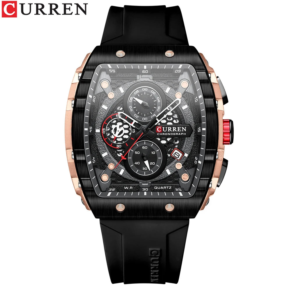 Men’s Sport Quartz Watch – Yellow Silicone Strap, Luminous Auto Date Square Dial
